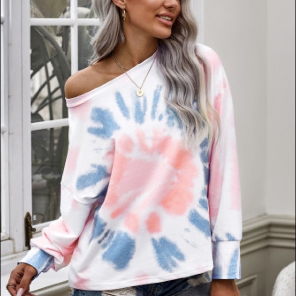 Cotton Candy Color Tie Dye Slouchy Pullover New Boutique - Picture 2 of 6
